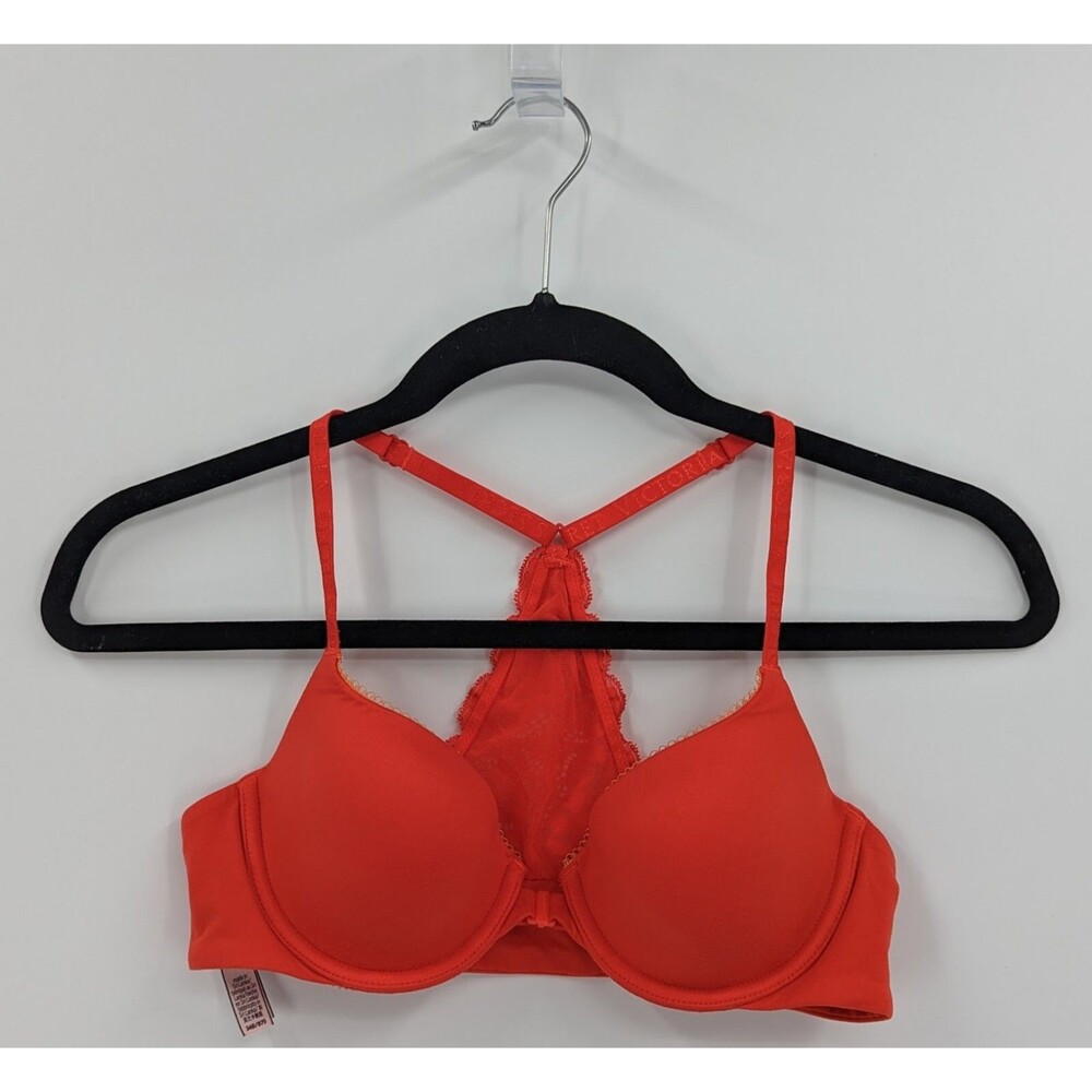 Victoria's Secret Bra Women's 34B Red Orange Lined Demi Racerback